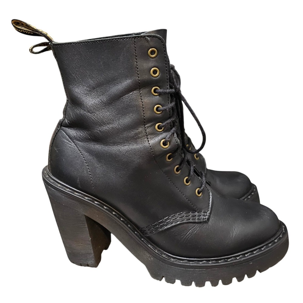 Dr. Martens Kendra Boots Women's Sz 6 Black Leather Chunky Heel Platform AW004